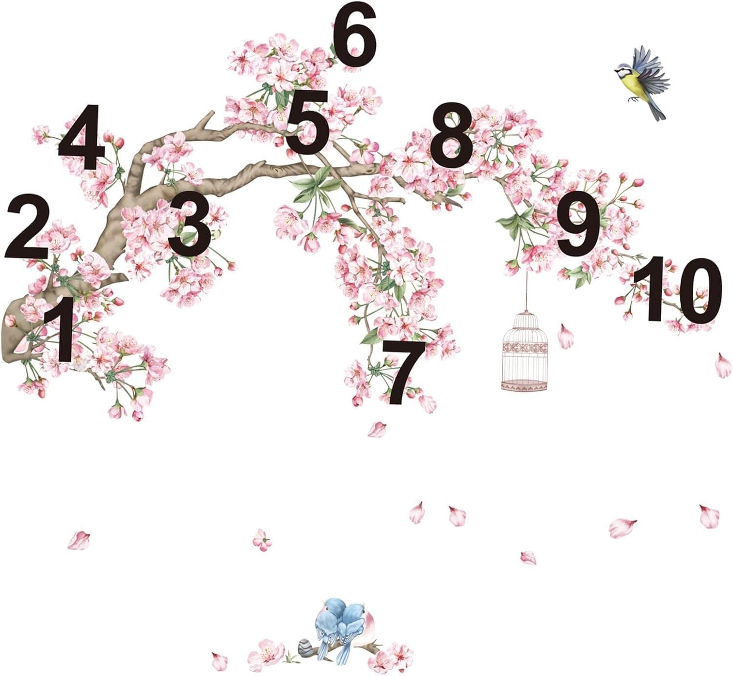 decalmile Cherry Blossom Tree Branch Wall Decals Pink Flower Birds Wall Stickers