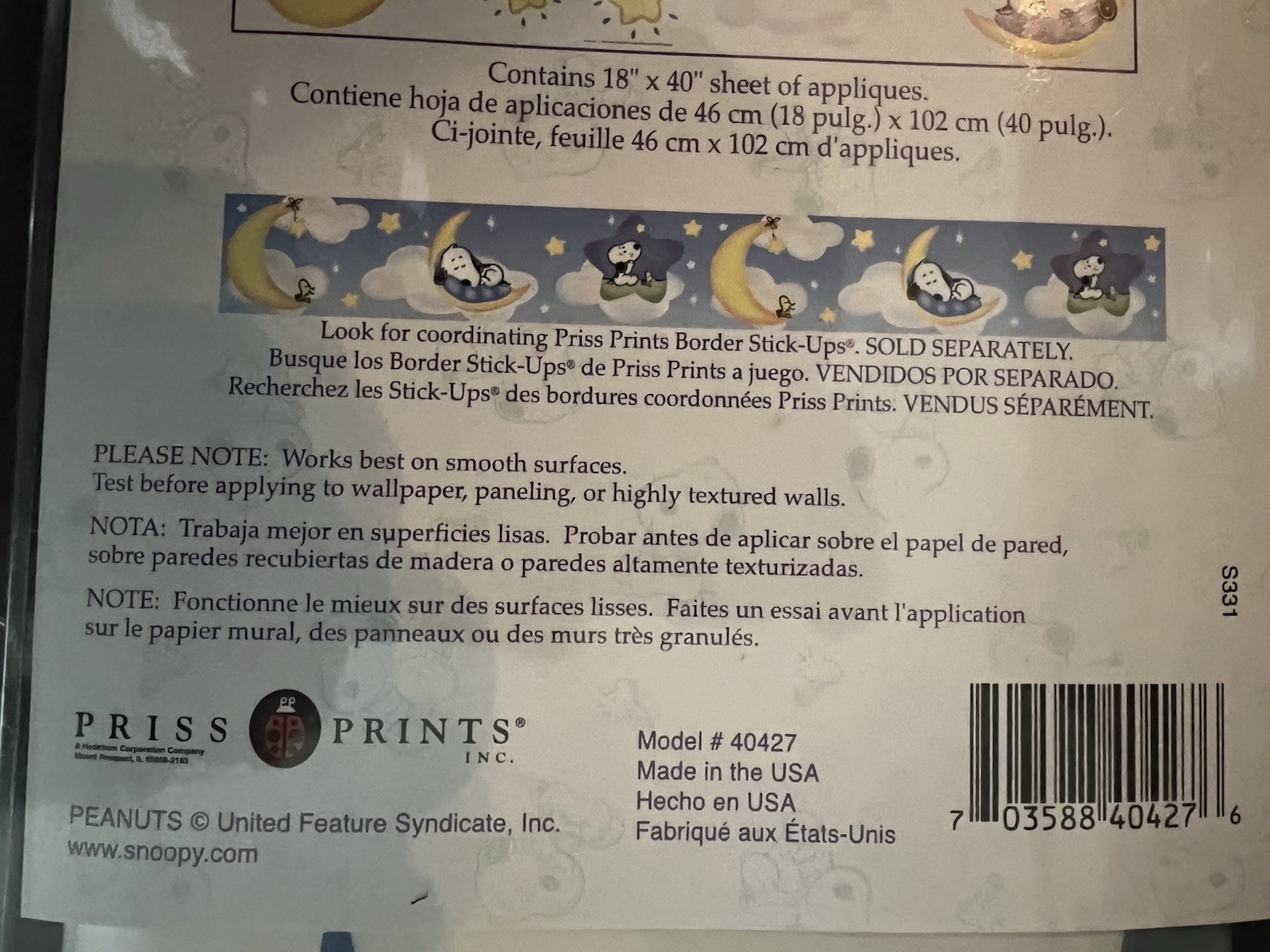 PEANUTS UFS BABY SNOOPY 25 pc Jumbo Peel & Stick Up Wall Decal Priss Prints NEW