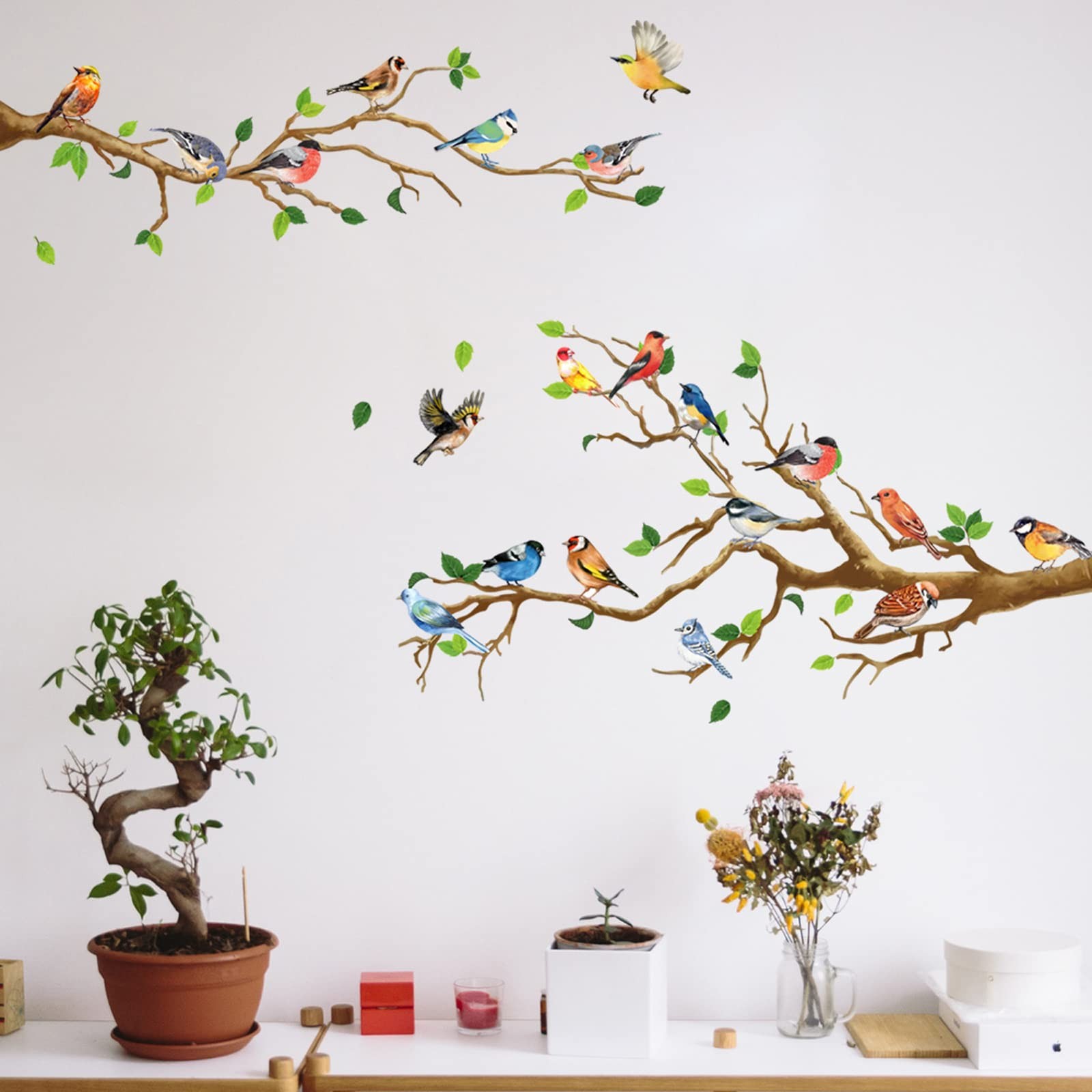 Maydahui Little Birds on Tree Branches Wall Decal Vinyl Sticker (34 x A
