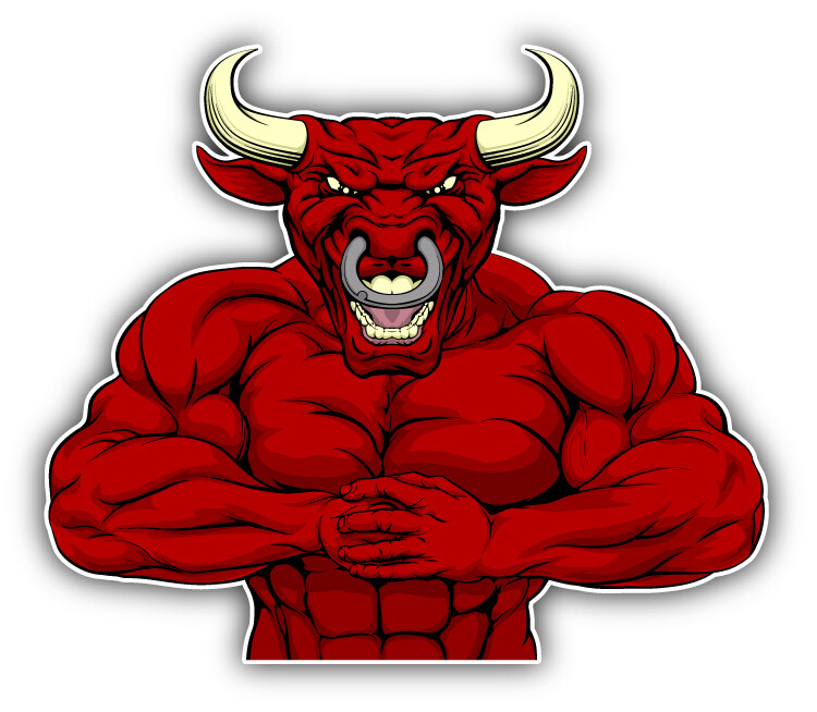 Red Bull Mascot Muscular Car Bumper Sticker Decal