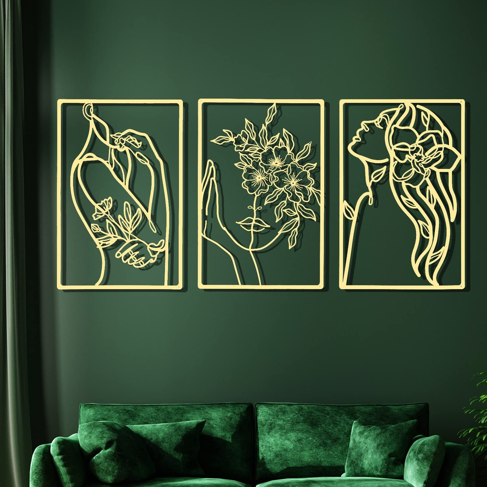 CHENGU 3 Pieces Gold Wall Decor Minimalist Wall Art Metal Line Wall Art Wall …