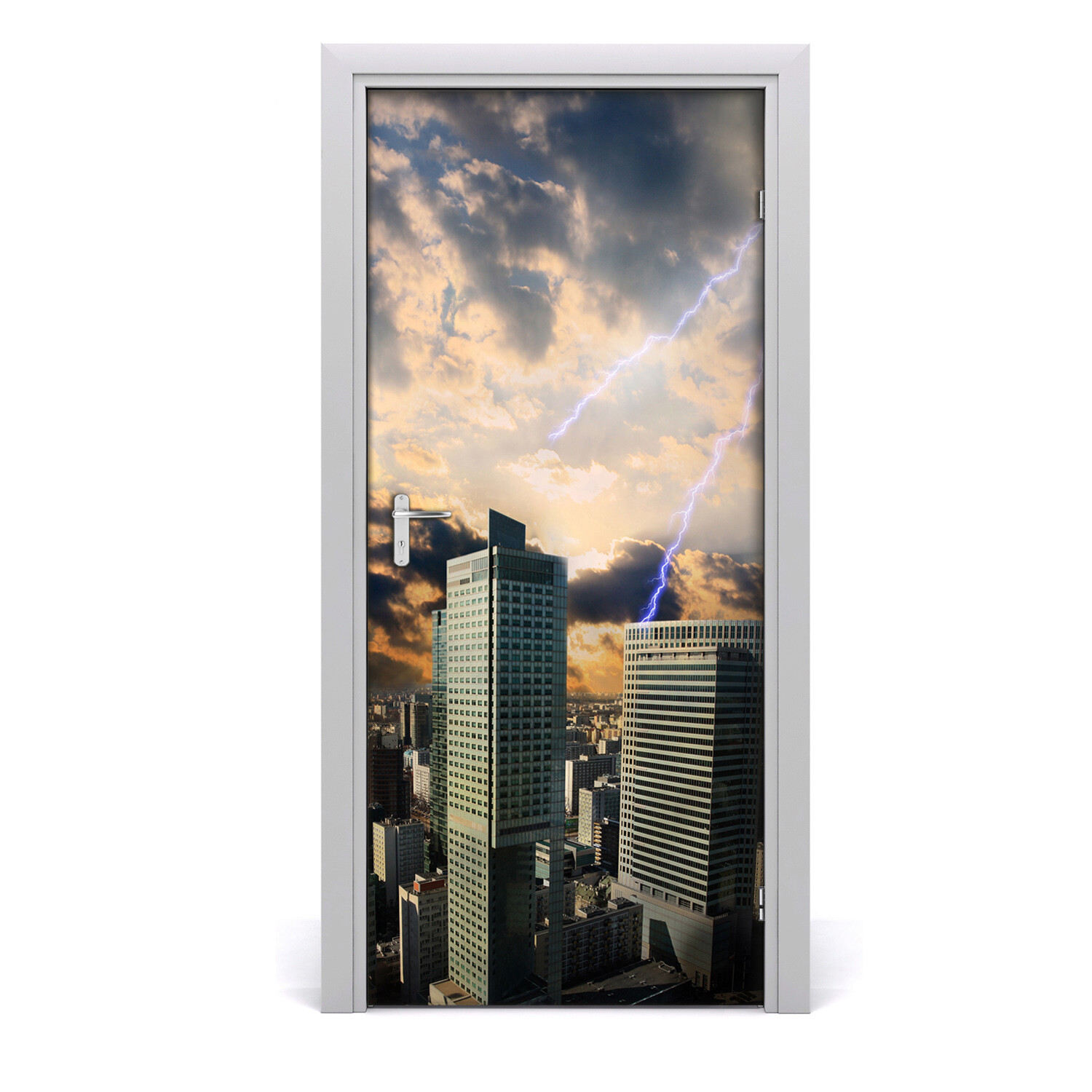 Self adhesive Door wrap removable Peel & Stick Architecture Storm over Warsaw