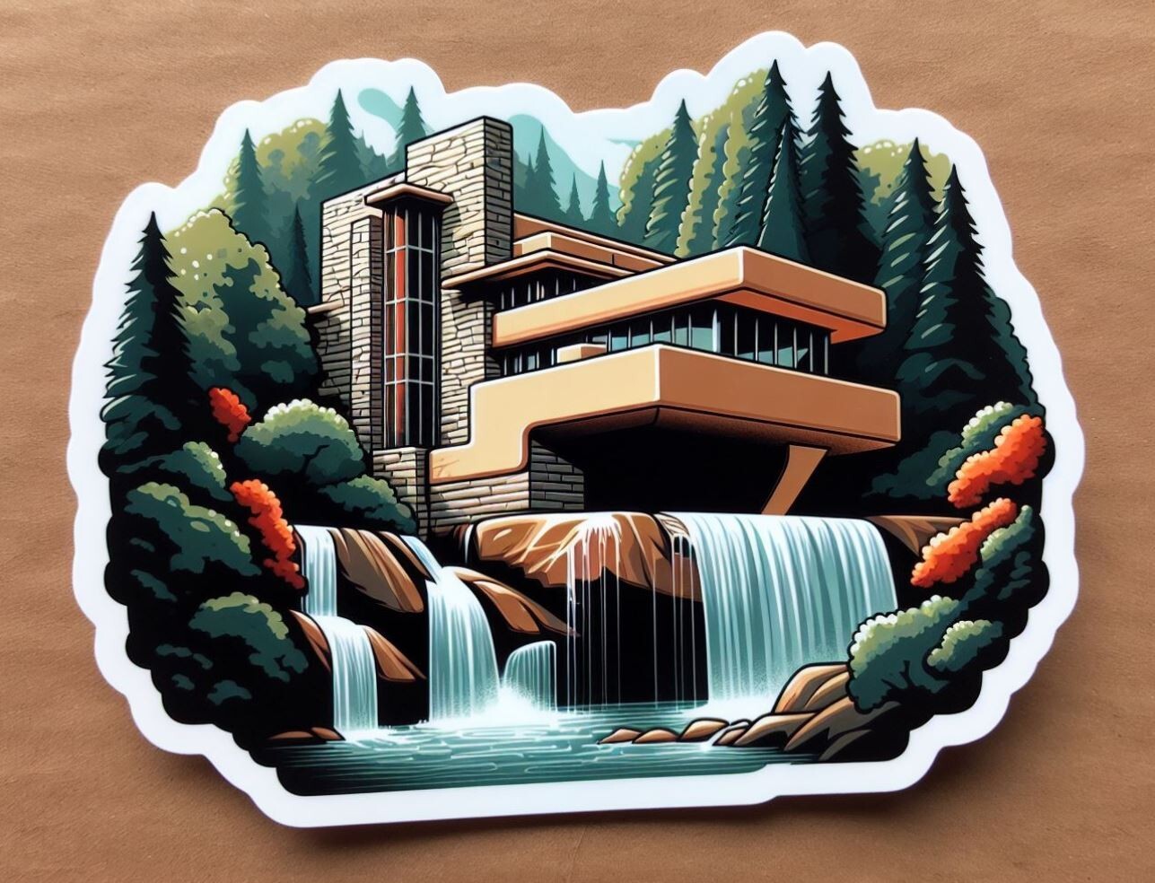 Fallingwater ~ 2" Vinyl Sticker – Frank Lloyd Wright ~ Mid Century Modern