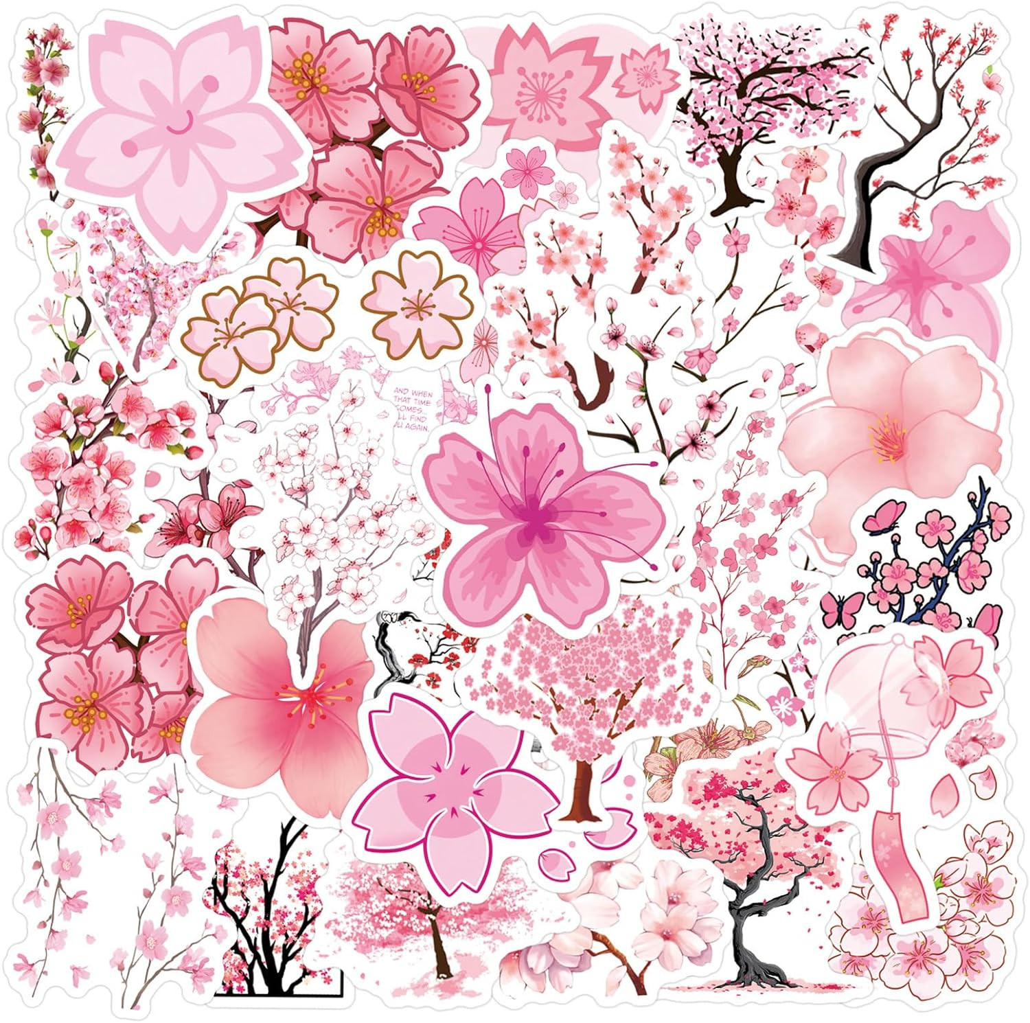 Sakura Stickers,50Pcs,Sakura Laptop Decals Gift Toddlers Teens Girls Cute Cool K
