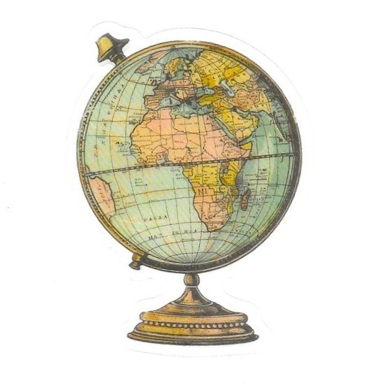 Vintage Victorian Globe Map Transparent Vinyl Sticker Antique Travel Ephemera
