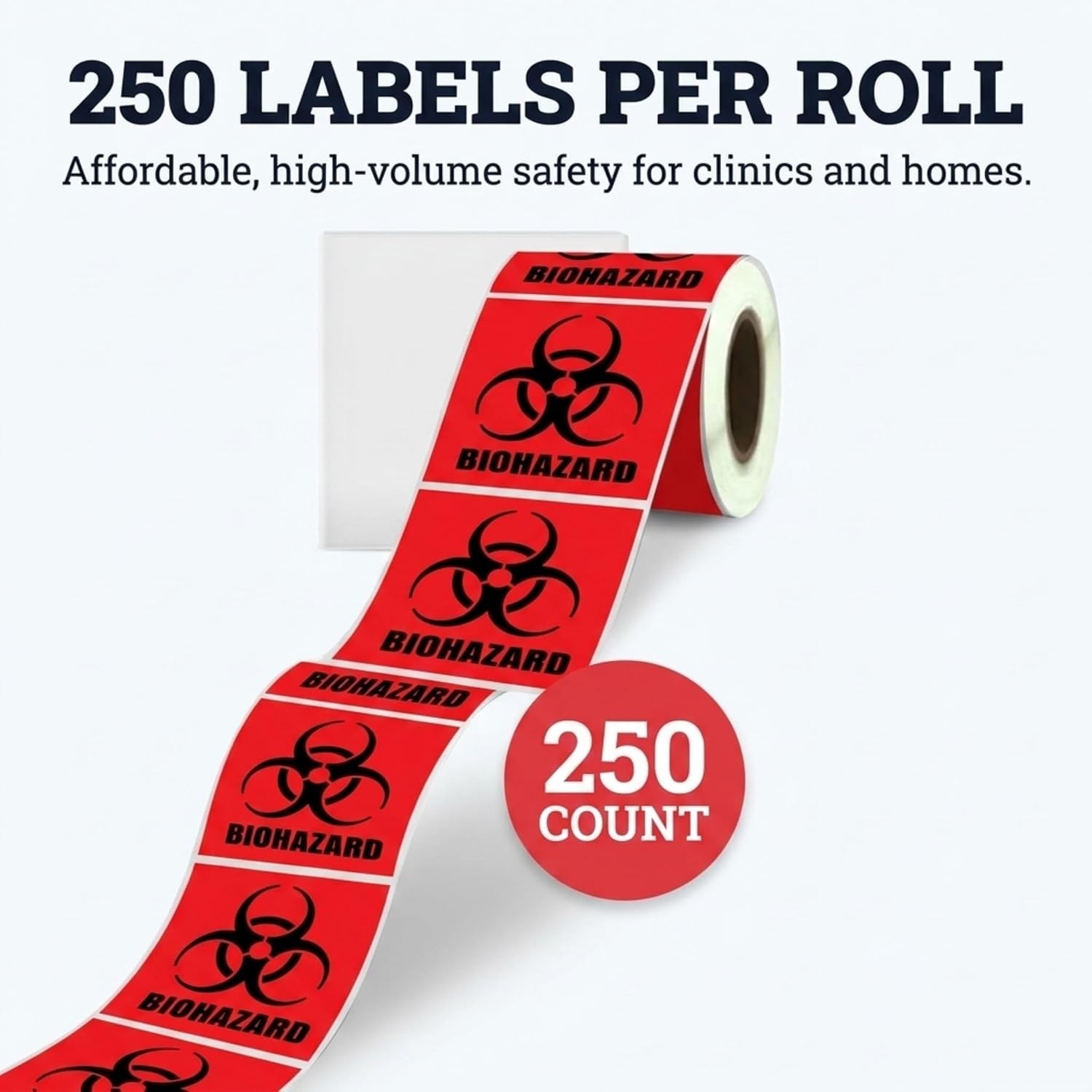 Bright Red 2" x 2" Biohazard Labels – 250 Durable Stickers for Labs & Hospitals