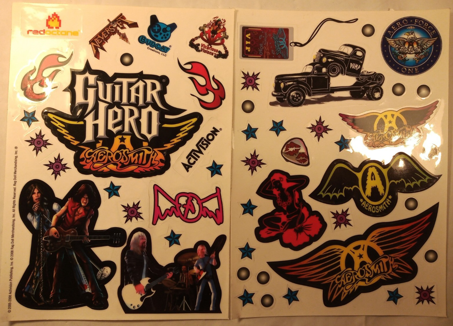 Guitar Hero Aerosmith Stickers Rock Band Decal Sheet 2008 Lot of 2 Activision