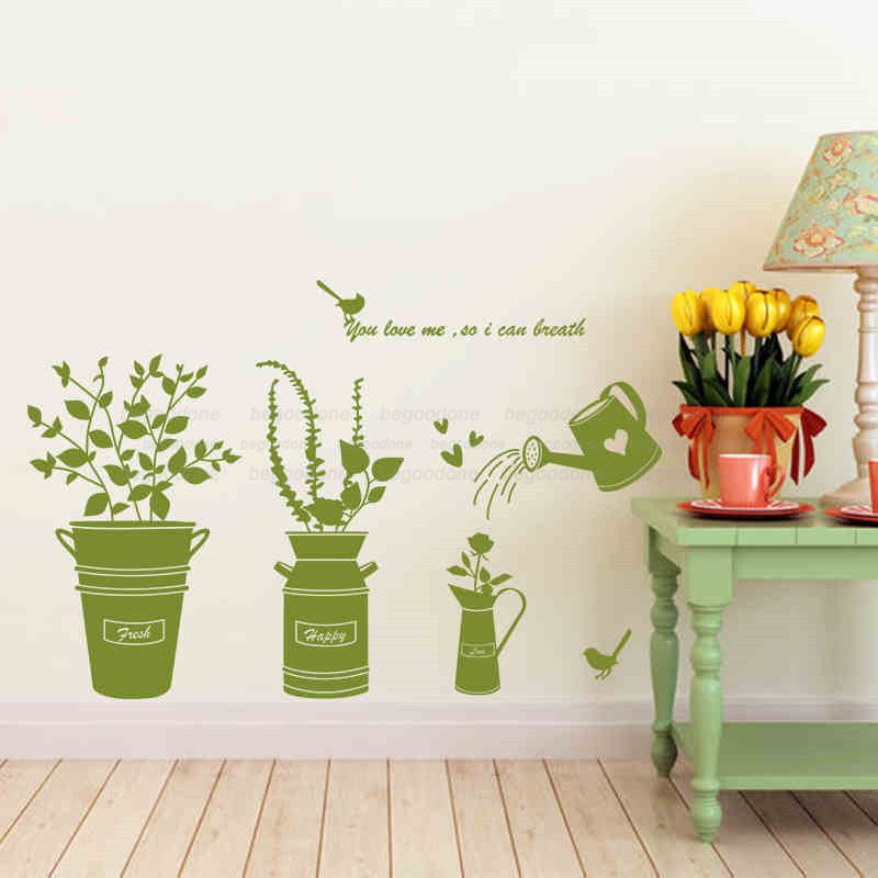 Green Pot Waterproof Removable Bedroom Office Balcony Wall Decoration Wallpapers