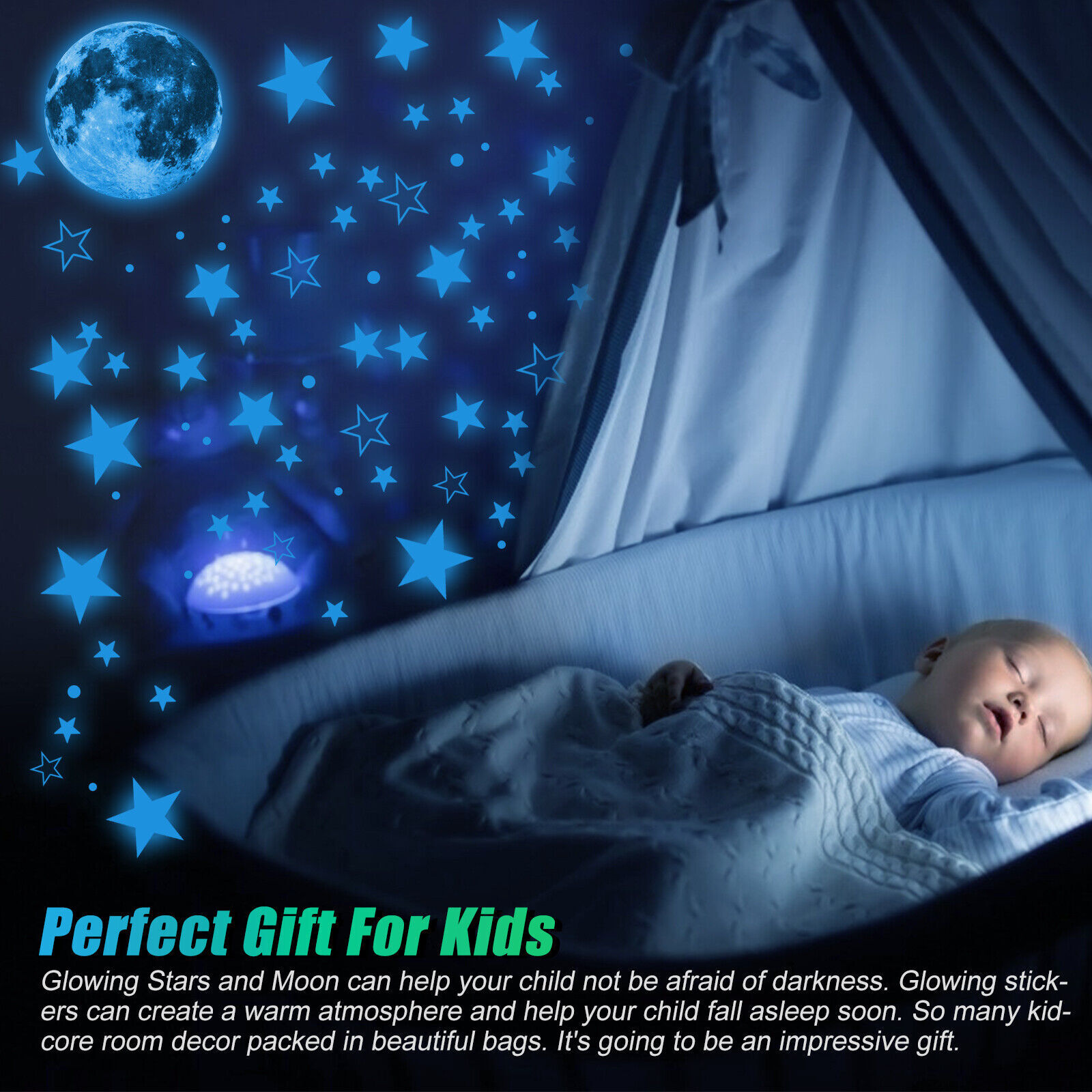 1049 Glow In The Dark Wall Sticker Stars Moon Luminous Kid Bedroom Ceiling Decal