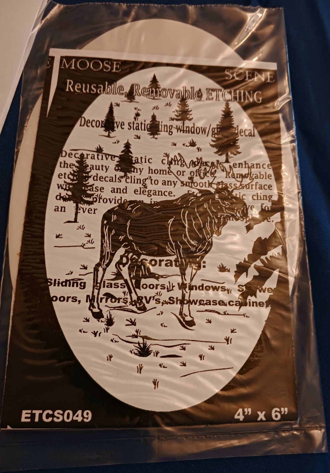 Moose Window Decal 4"x6" OVAL Etched Glass Look Cling Removable & Reusable 49