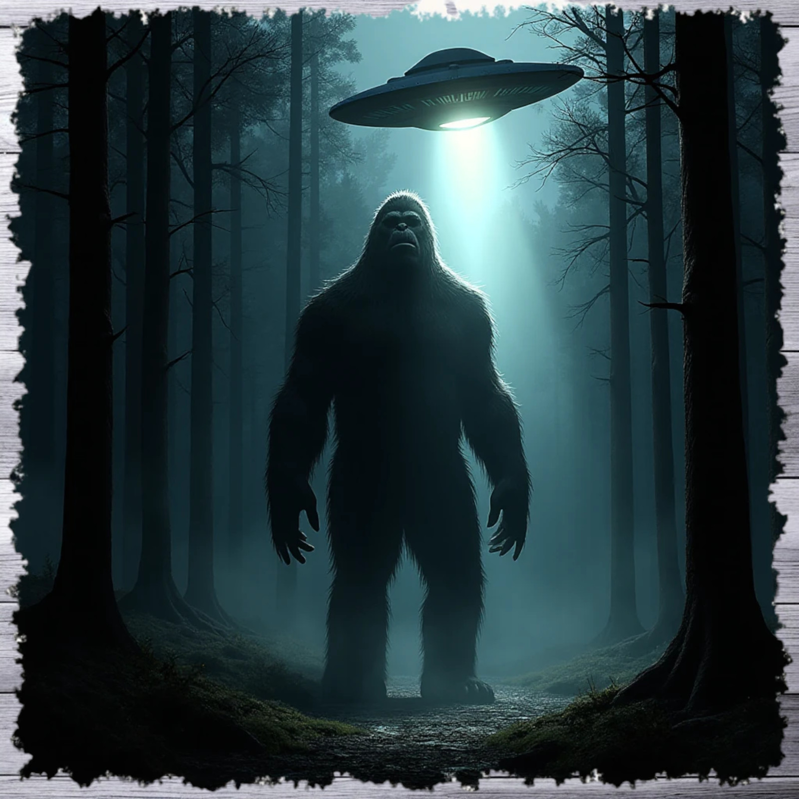 Bigfoot sticker vinyl decal sasquatch UFO alien abduction forest night art