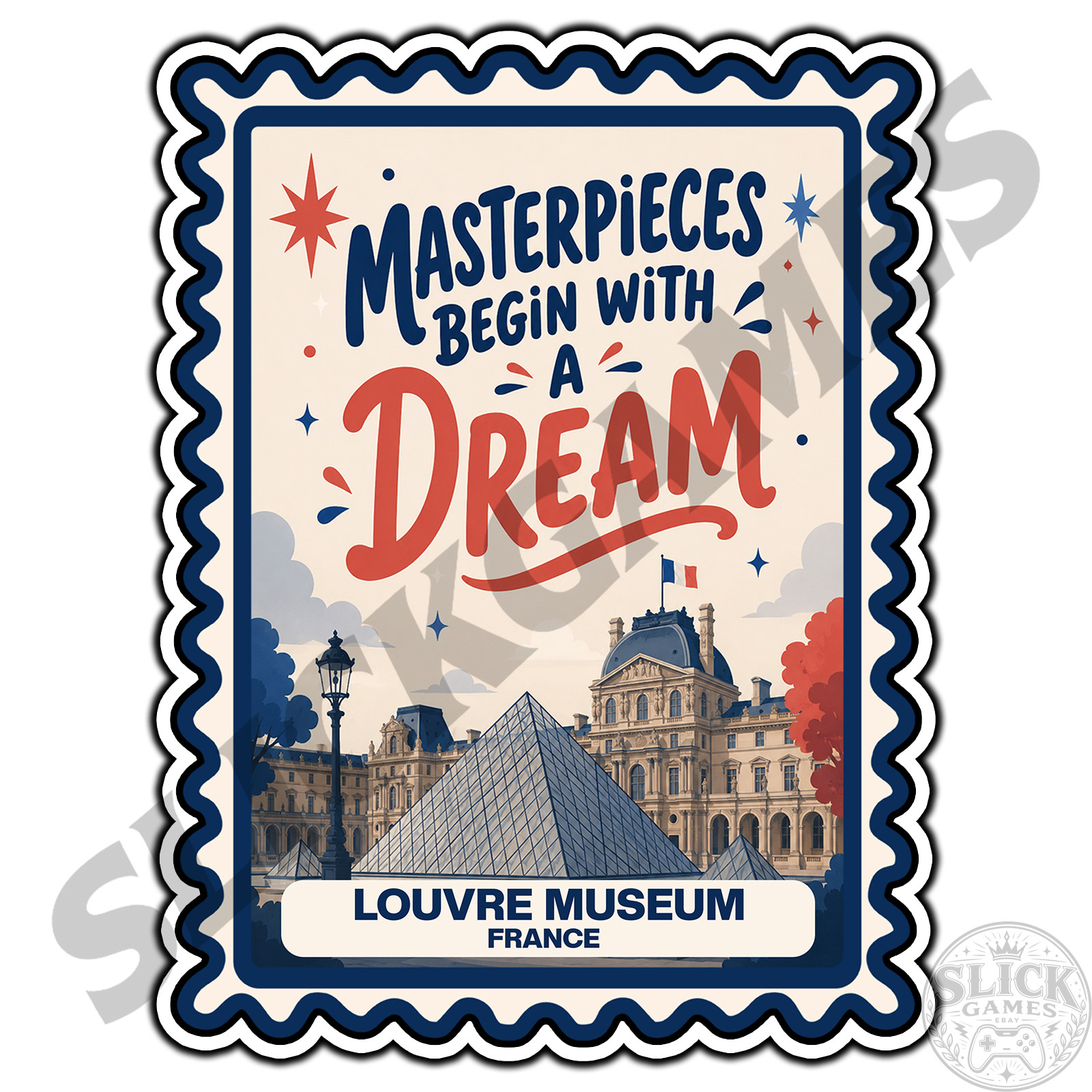 Louvre Museum France Travel Quote Postage Stamp Sticker #1 Waterproof Vinyl