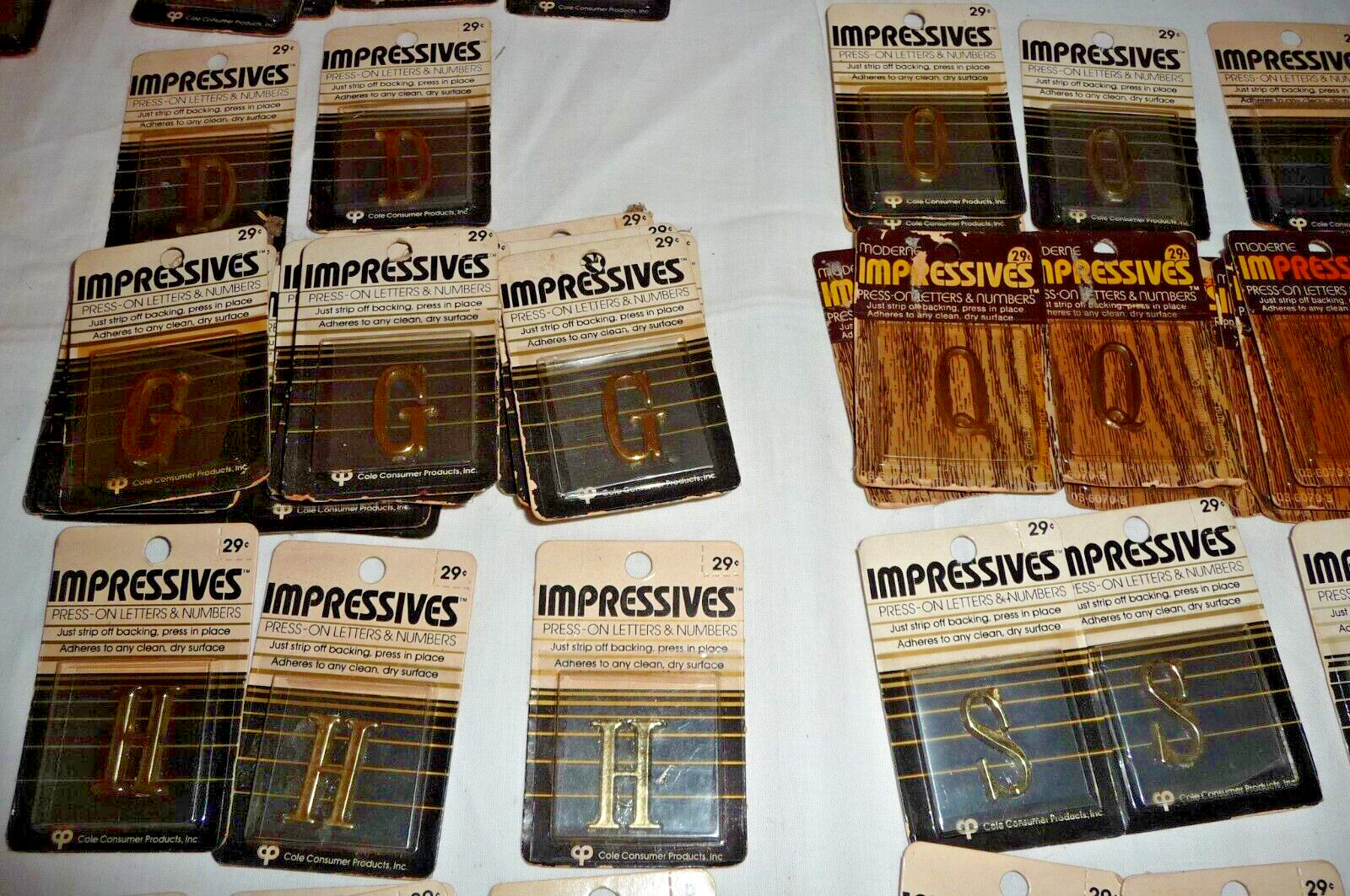 Lot 102 NEW VTG 80’s Moderne Impressives Press-on letters & numbers GOLD Brass