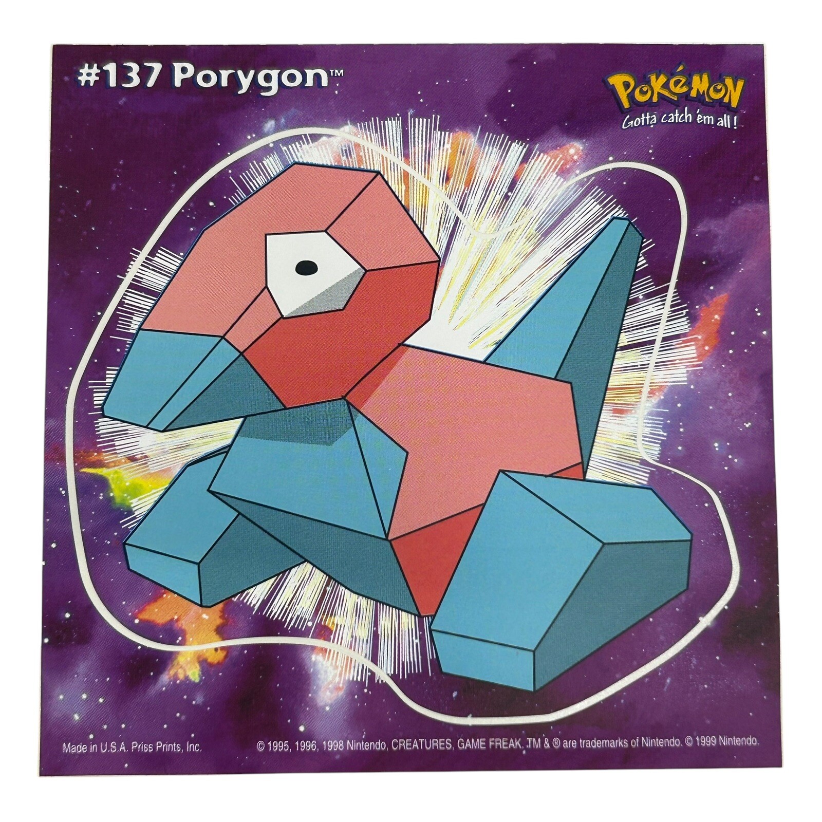 Pokemon Collect ’em Stick-Ups Porygon #137 Large 4” Sticker Priss Prints