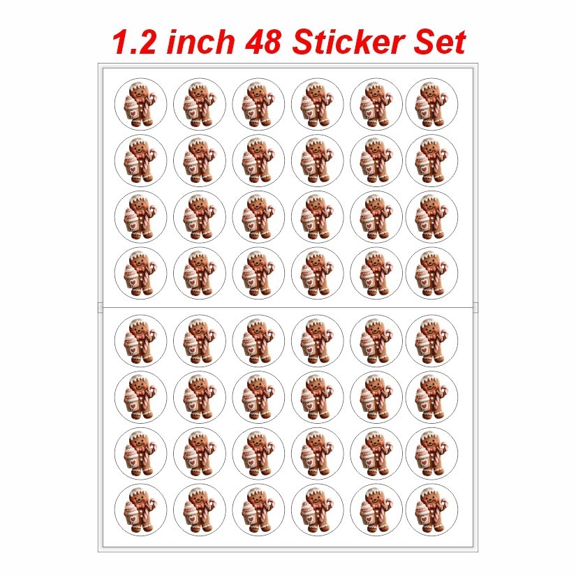 Ginger Cookie Christmas Round Dot Stickers Set, 1.2" & 1.5"
