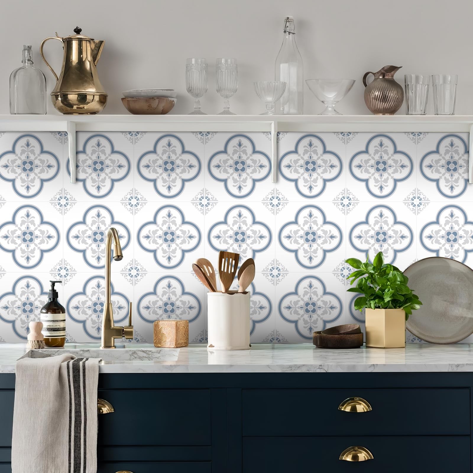 Peel & Stick Tile Stickers 12 PCS Adhesive Backsplash Decorative Wall Sticker…