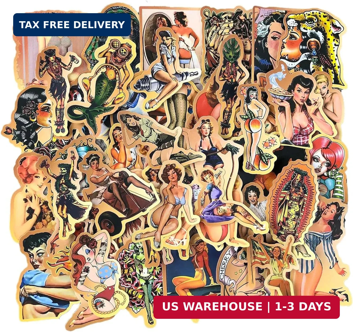 American Traditional Stickers Vintage Retro Pinup Sticker Pack, Vinyl Waterproof