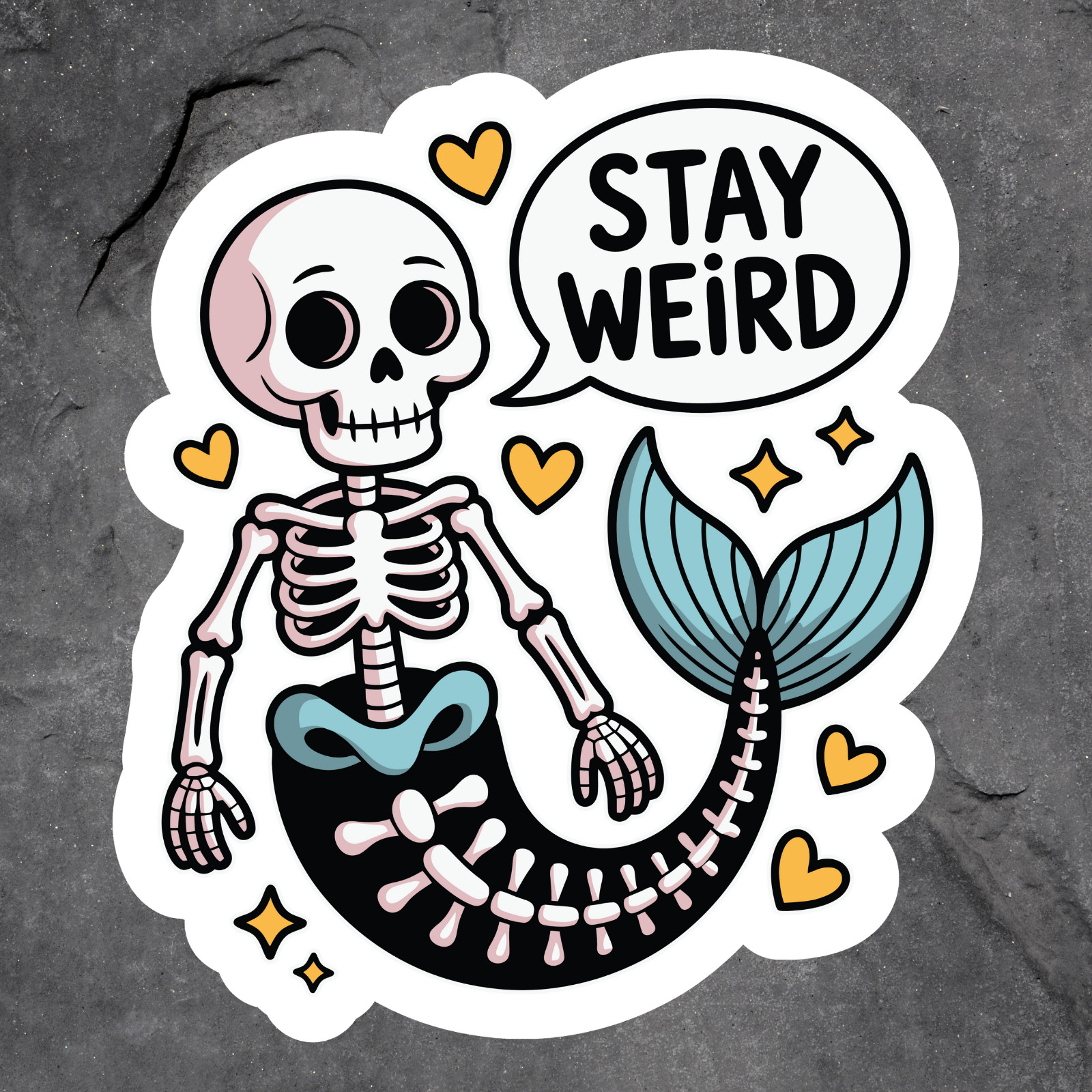 Skeleton sticker vinyl decal stay weird mermaid bones spooky gothic creepy art