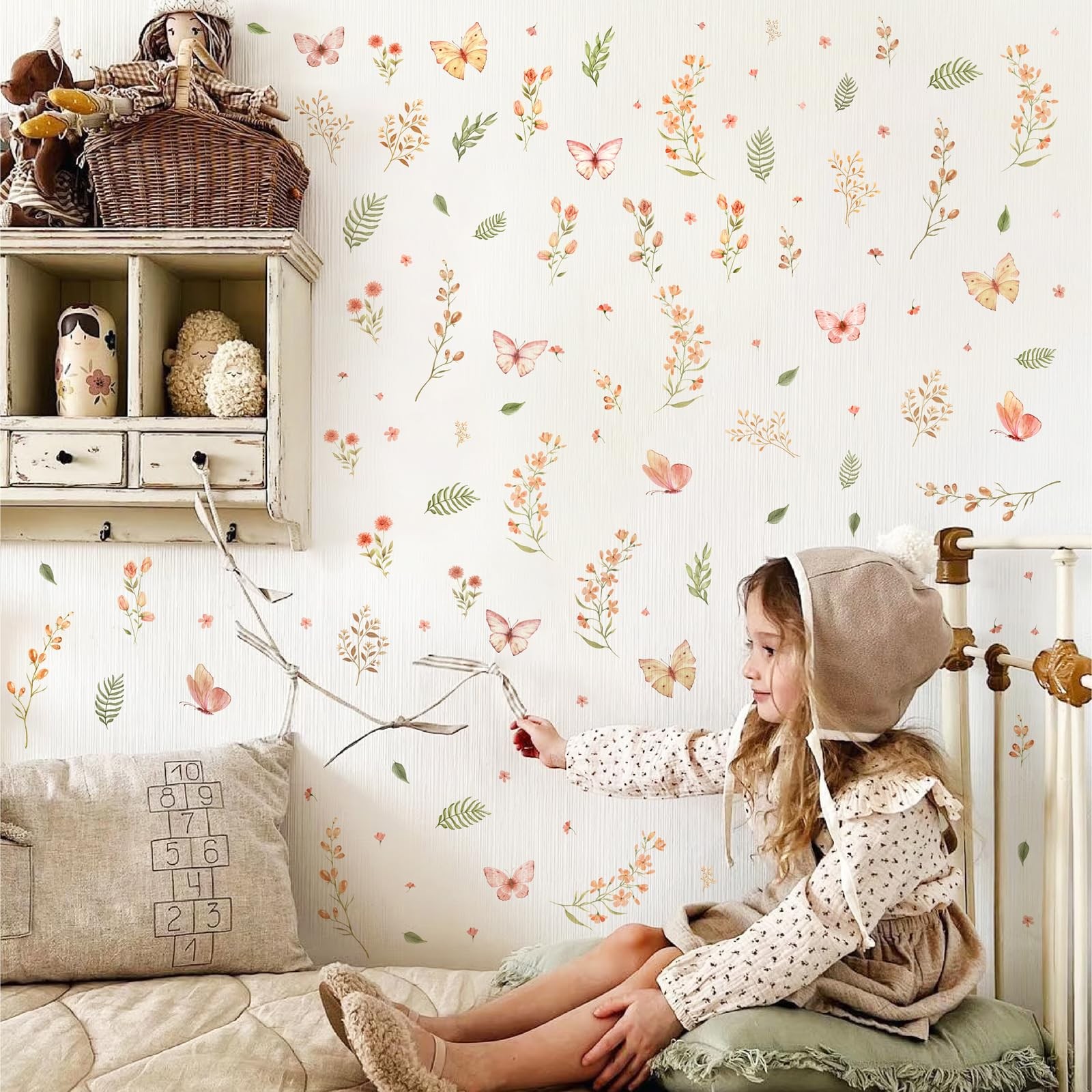 Boho Flower Wall Sticker Small Floral Wall Decals Peel and Stick Wildflower L…