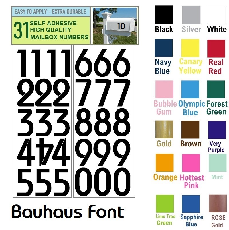 SET OF 31, 2" HIGH SELF ADHESIVE VINYL MAILBOX NUMBERS, DOOR,LOCKERS – Bauhaus
