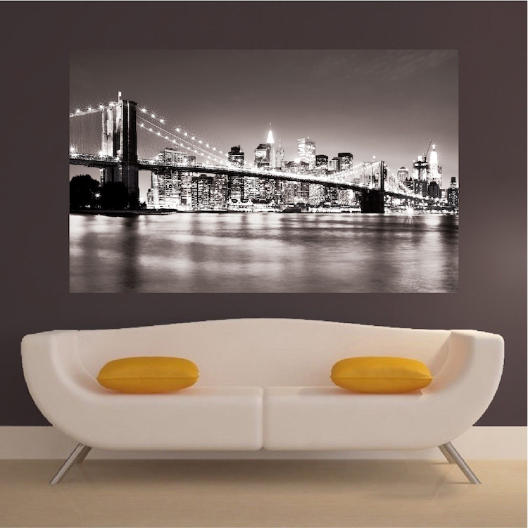 New York Bridge Mural Wallpaper Window View Wall City Decal Living Room, c59