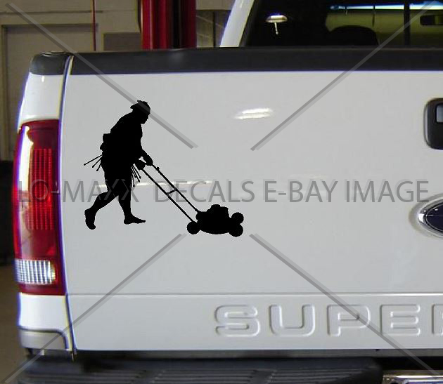 Sumo Wrestler Cutting Grass Lawn Maintenance Weekend Warrior Die Cut Vinyl Decal