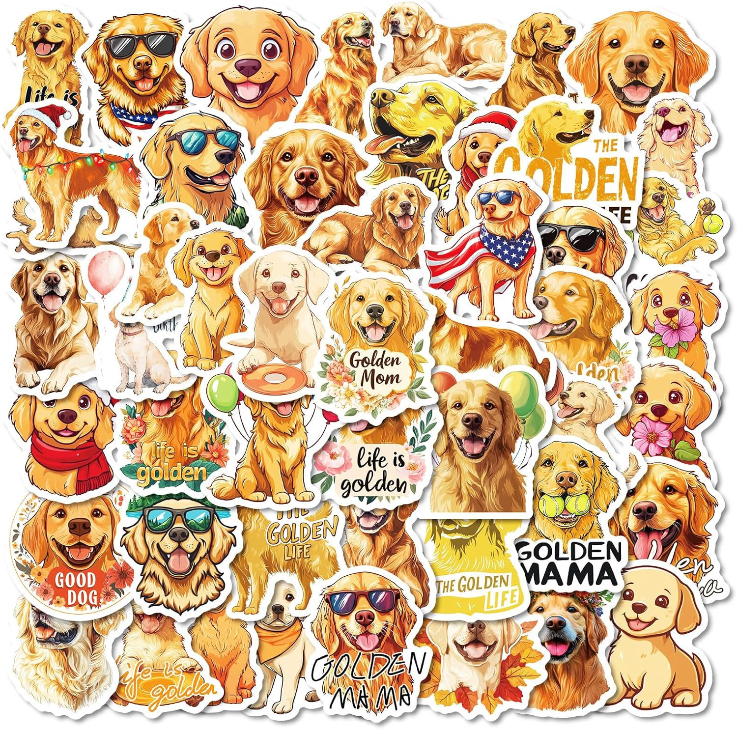 50PCS Cute Golden Retriever Stickers – Kawaii Dog Vinyl for Water Bottles & Scra