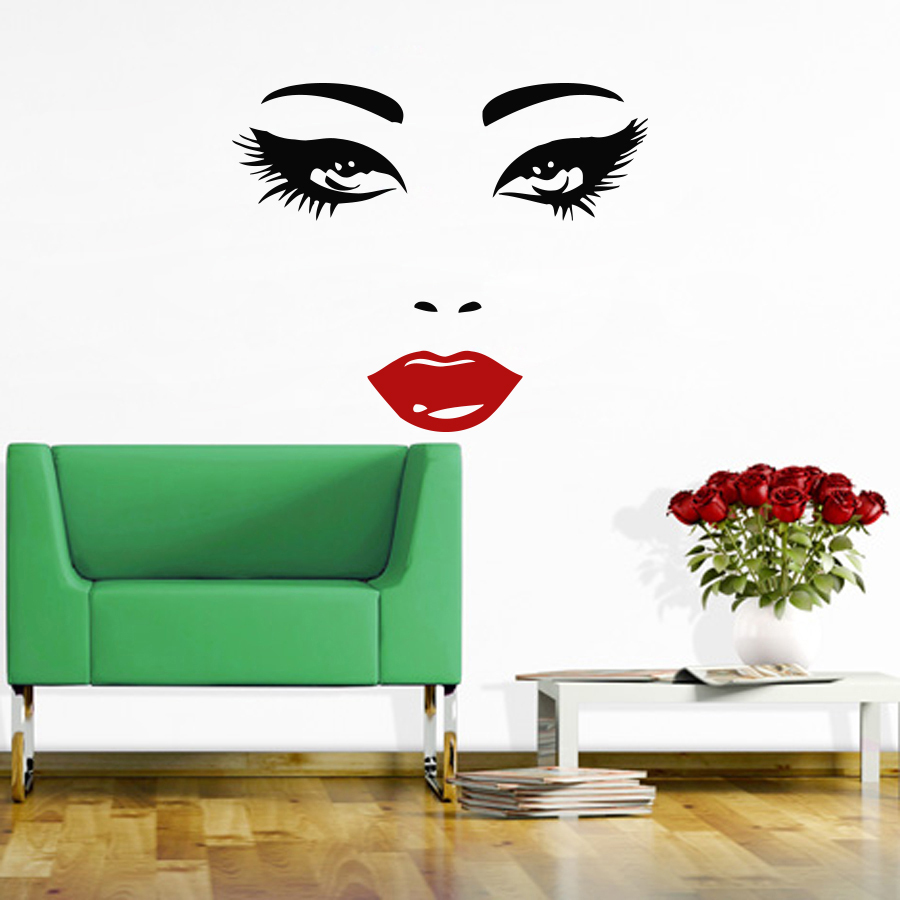 Hair Wall Decal Beauty Salon Stickers Decals Vinyl Lips Eyes Woman Decor MN476