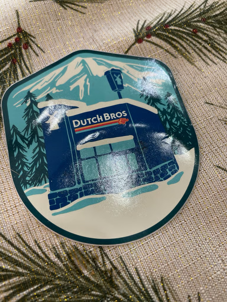 Dutch Bros Sticker December 2022 Winter Snow Mountain Stand Christmas Holiday