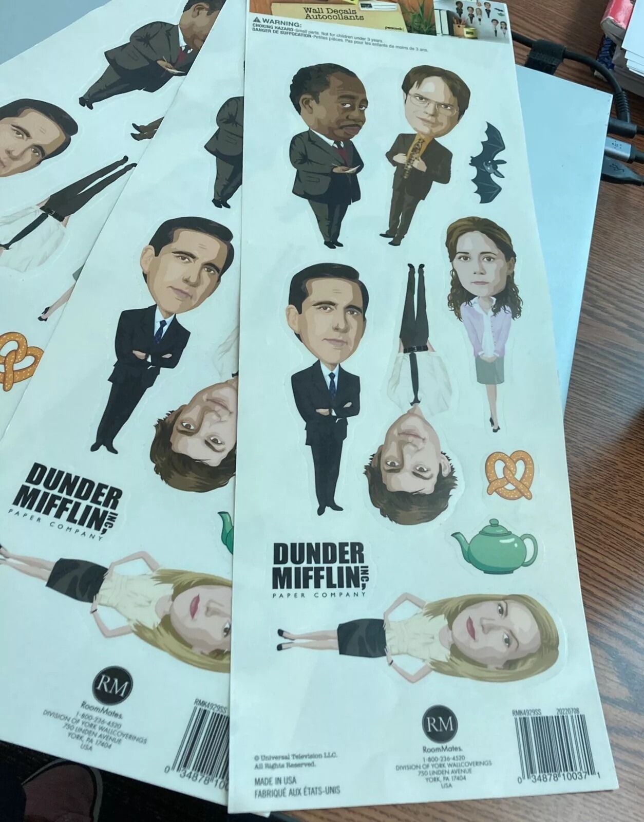 THE OFFICE 3 Sheets-10 Wall Decals Removable & Repositional Stickers Made in USA