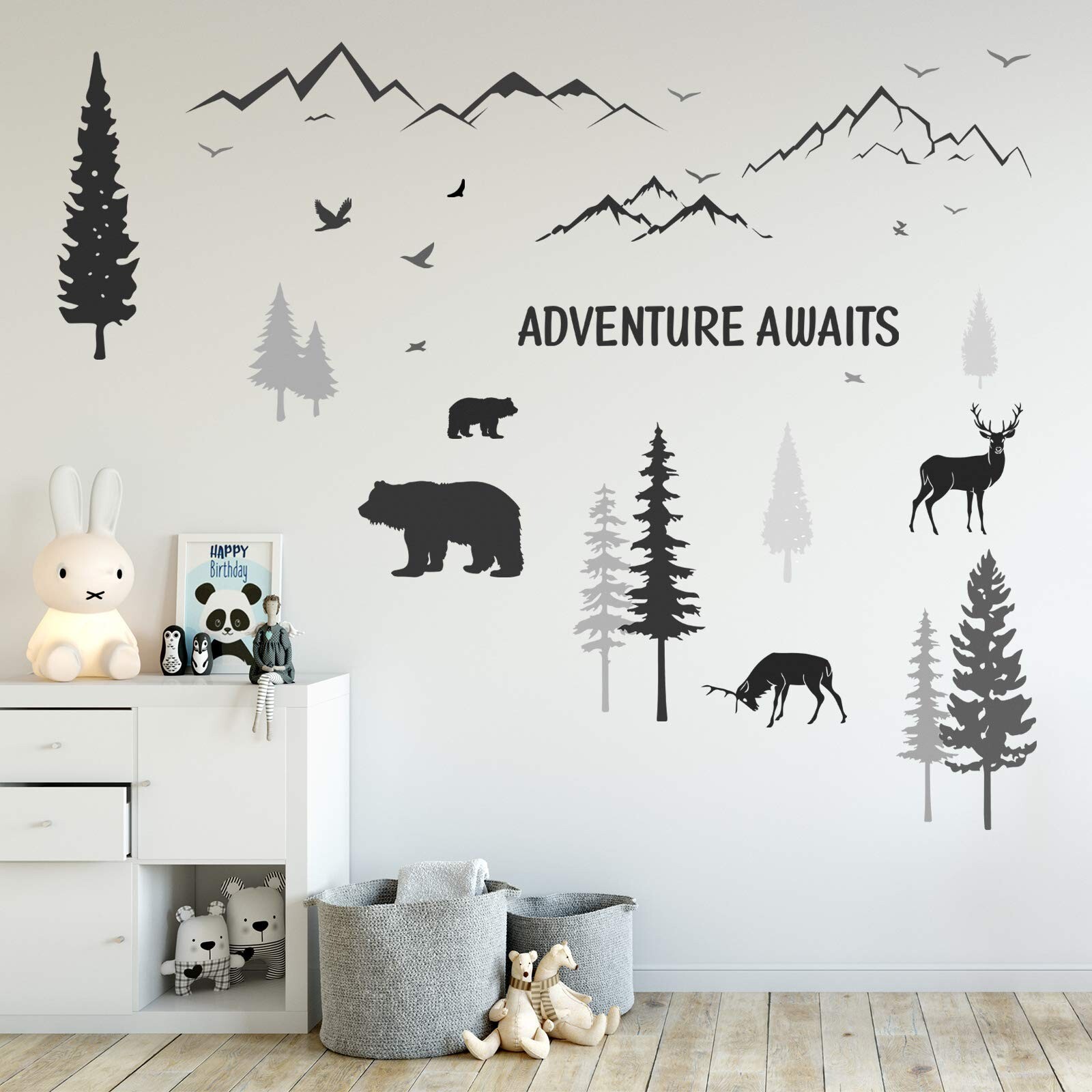 Tenare 3 Sheets Nursery Wall Decals Dreamy Forest with Pine Tree Animal Deer …