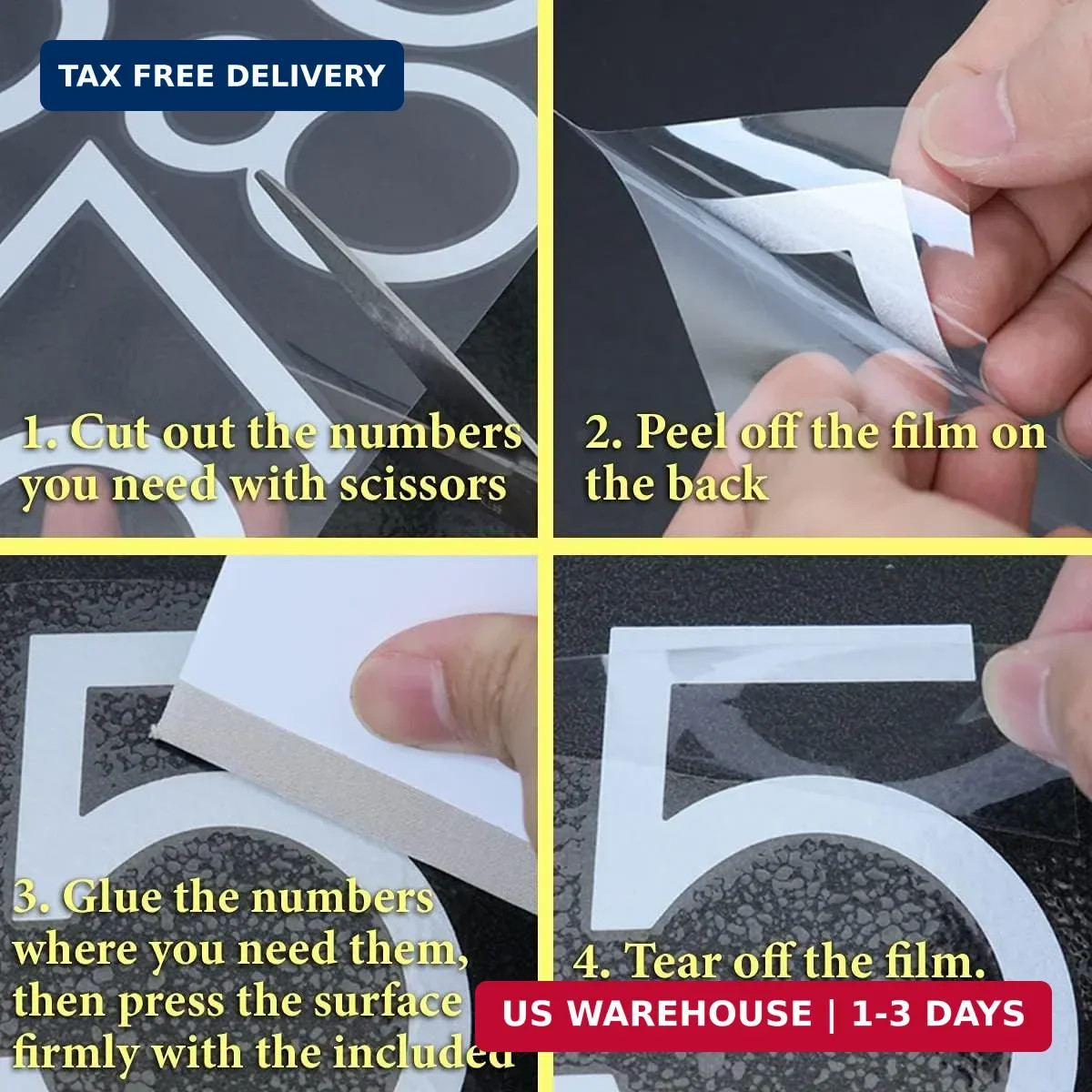 3 inch Reflective Mailbox Numbers Sticker (0-9, 5 Sets) Modern Number Vinyl Wate