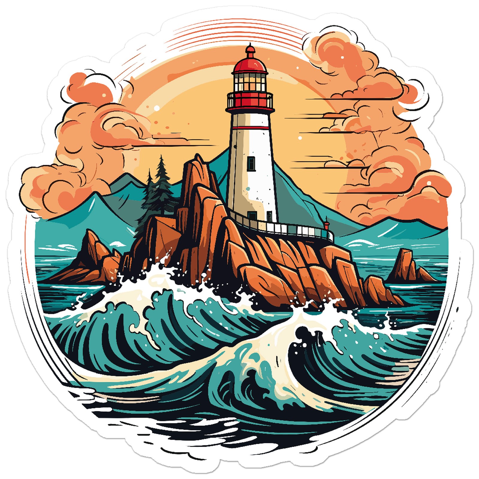 Lighthouse Waves – Vinyl Decal Sticker – Car Window Laptop – ebn11794