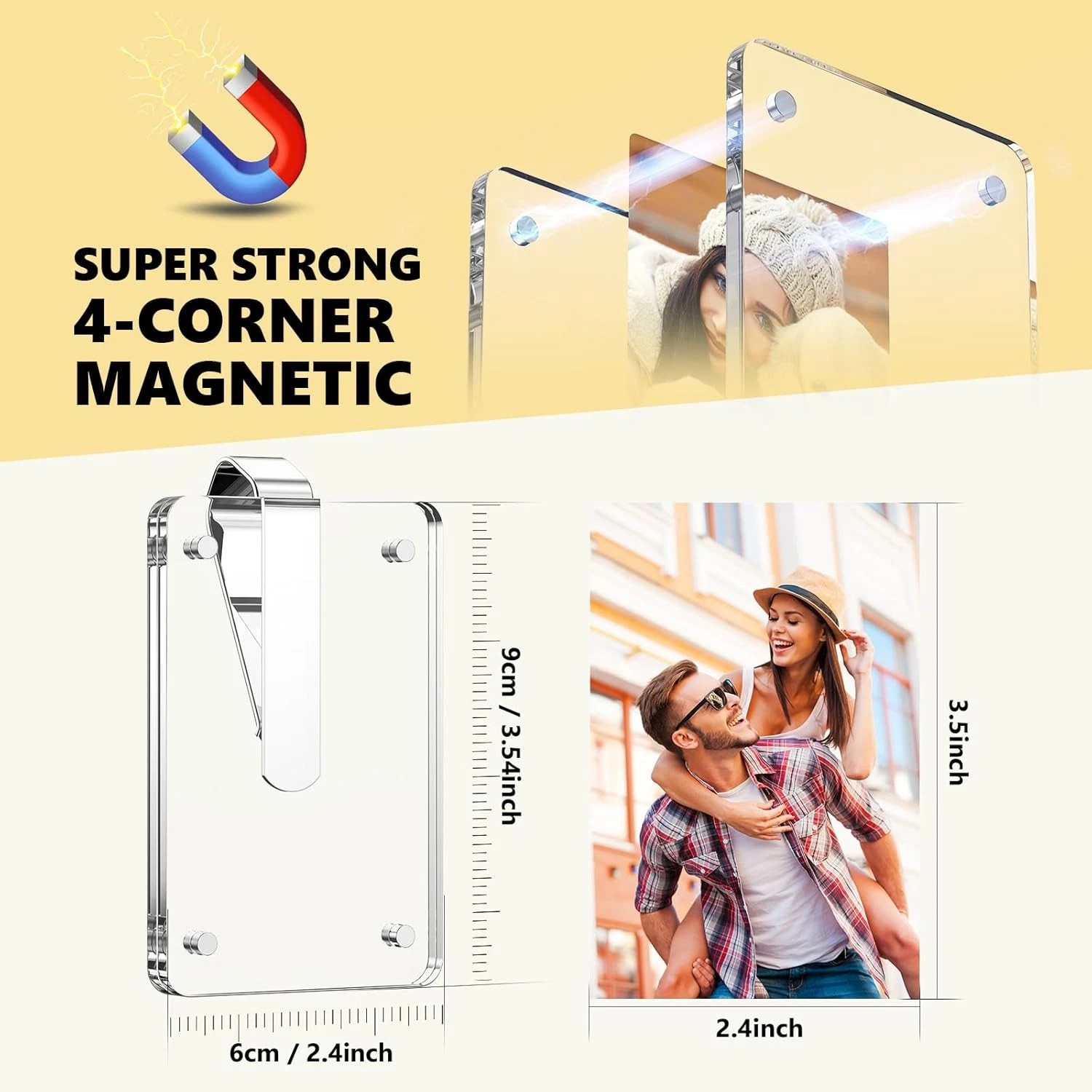 2 Pack Car Picture Holder for Sun Visor Magnetic Acrylic, Car Photo Clip