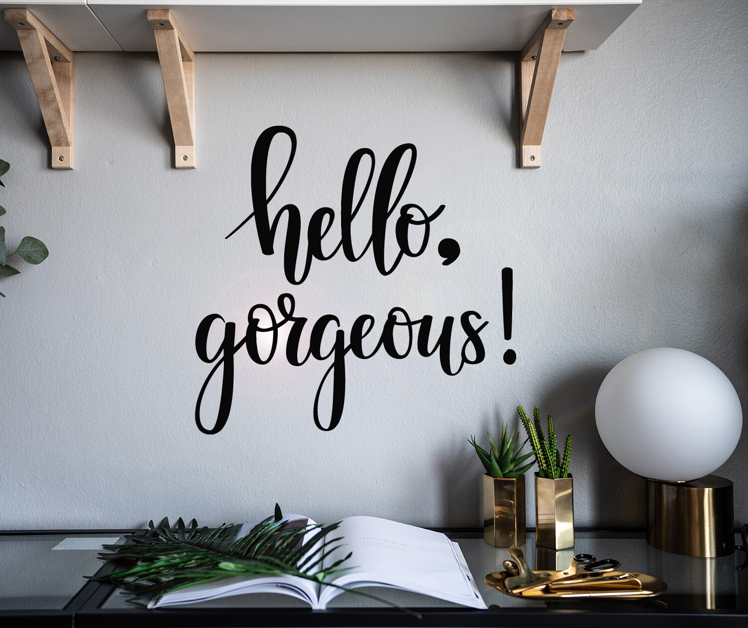 Vinyl Wall Decal Hello Gorgeous Inspiring Quote Stickers 22.5 in x 21.5 in gz159