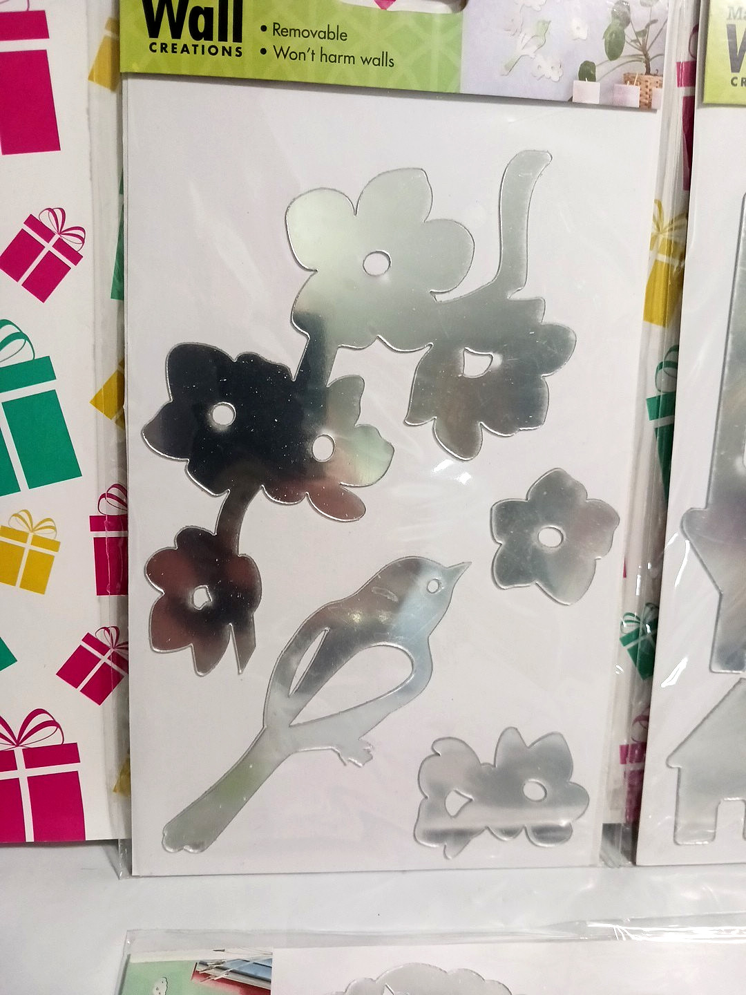 Mirror Stickers peel & stick mirrors. Bird, flowers, house, cactus plants, cloud