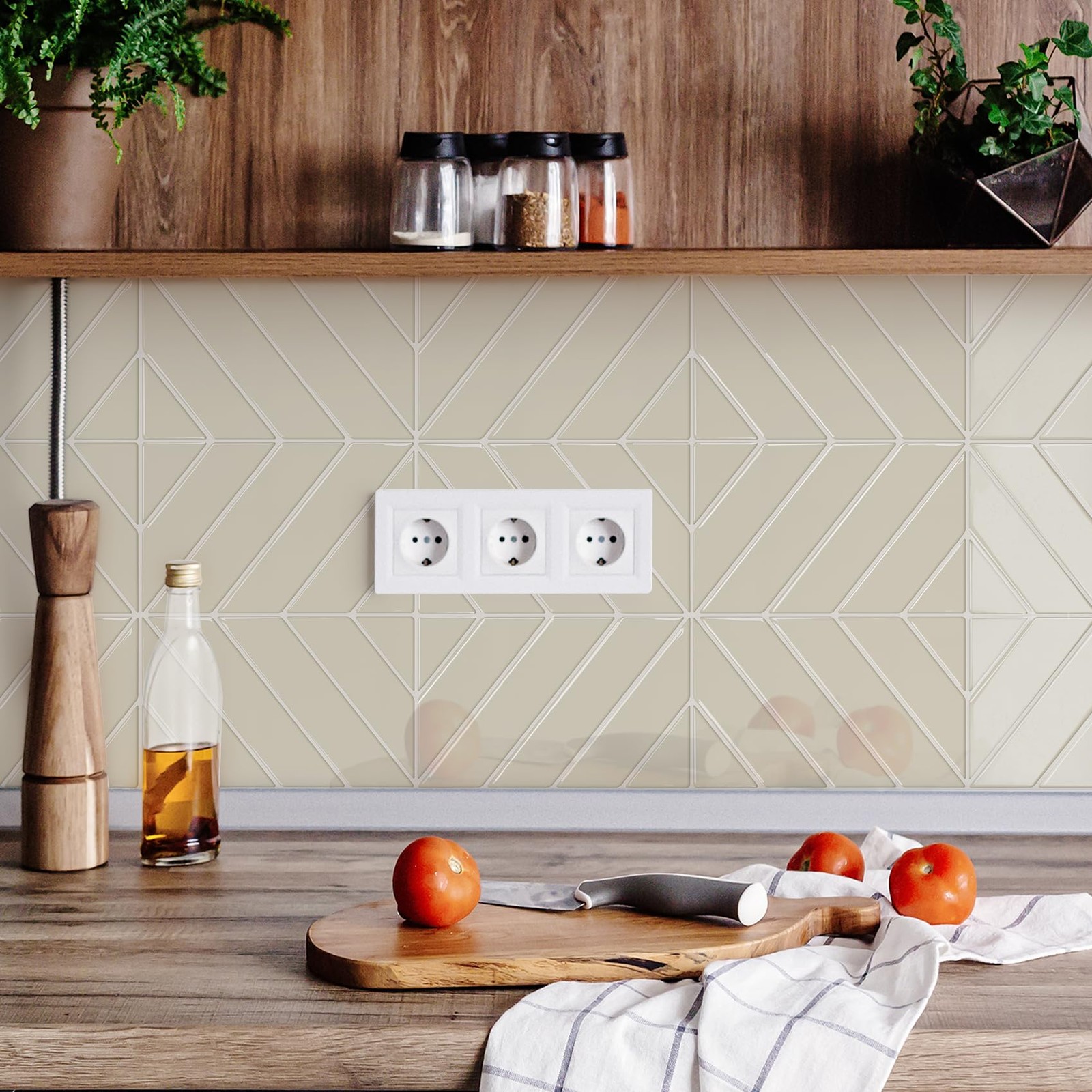 Azulejos Adhesivos De Espiga Gris Y Beige Para Cocina Pack De 10 De Lujo