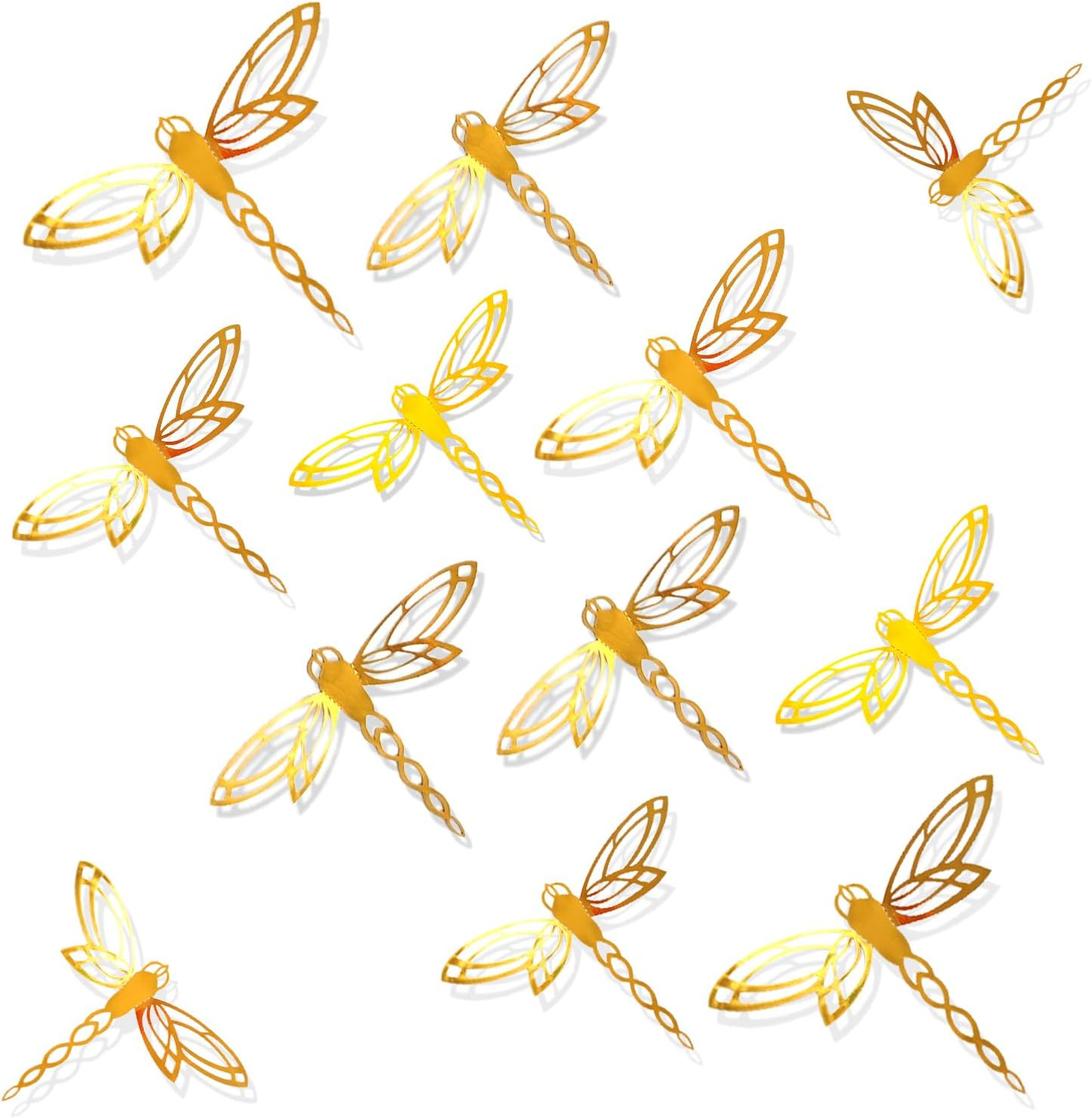 72 Pcs 3D Dragonfly Wall Decor Stickers, Removable Gold Dragonfly Decals 3 Sizes