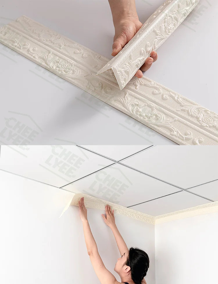 8mm Thickened Self-Adhesive Foam Corner Trim Ready Peel Stick Decal for Ceiling