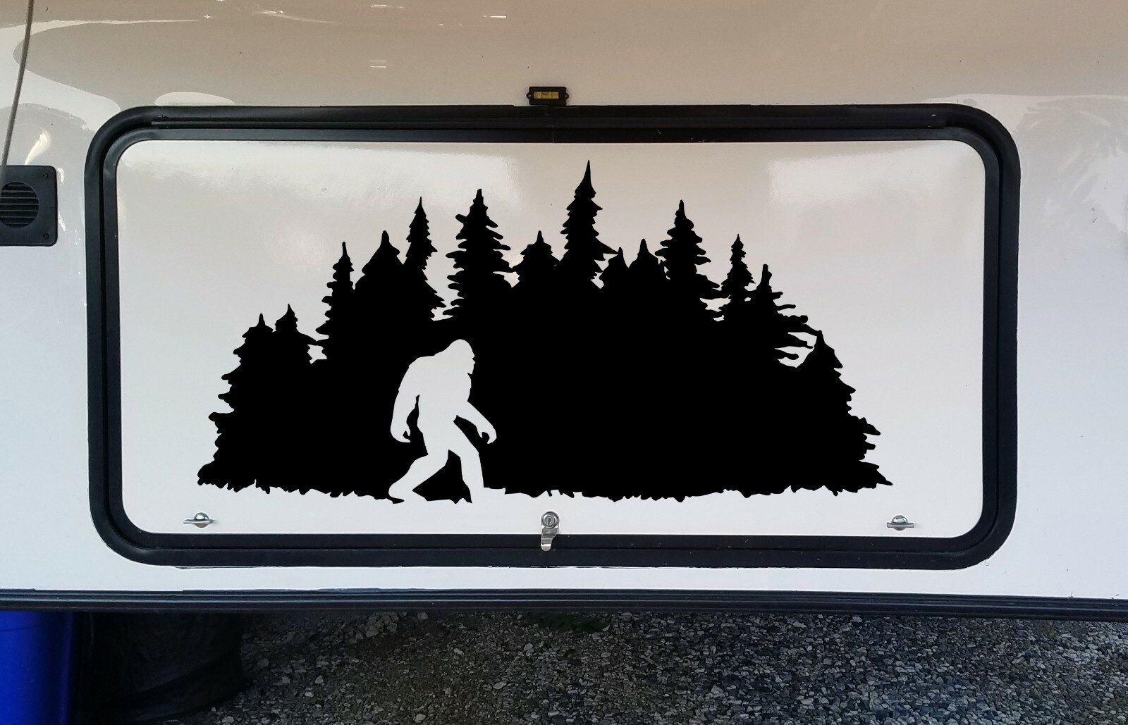 Bigfoot in Tree Line V6 Vinyl Decal | Pine Trees Forest PNW Sasquatch | Die Cut