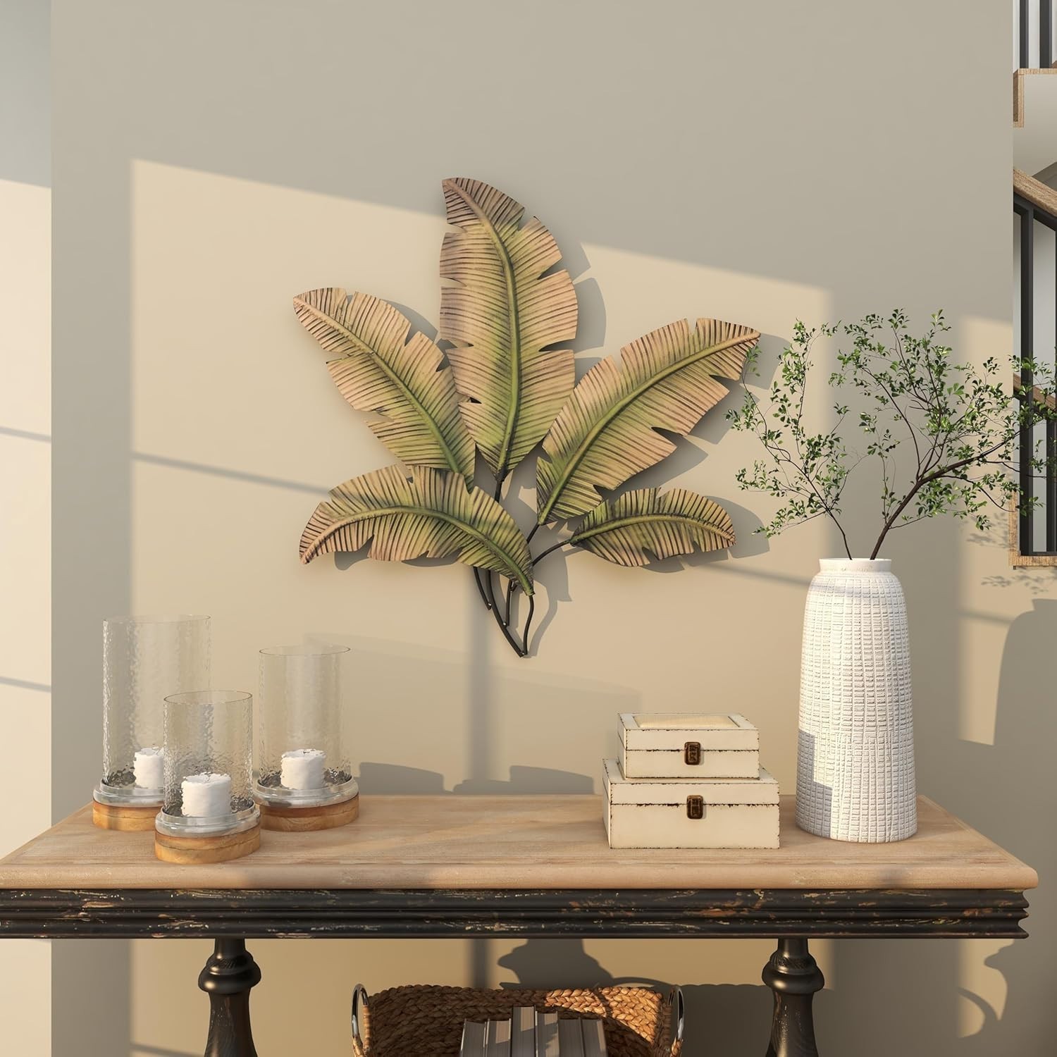 Stunning 35×34” Rustic Iron Leaf Wall Art Sculpture for Elegant Living Spaces
