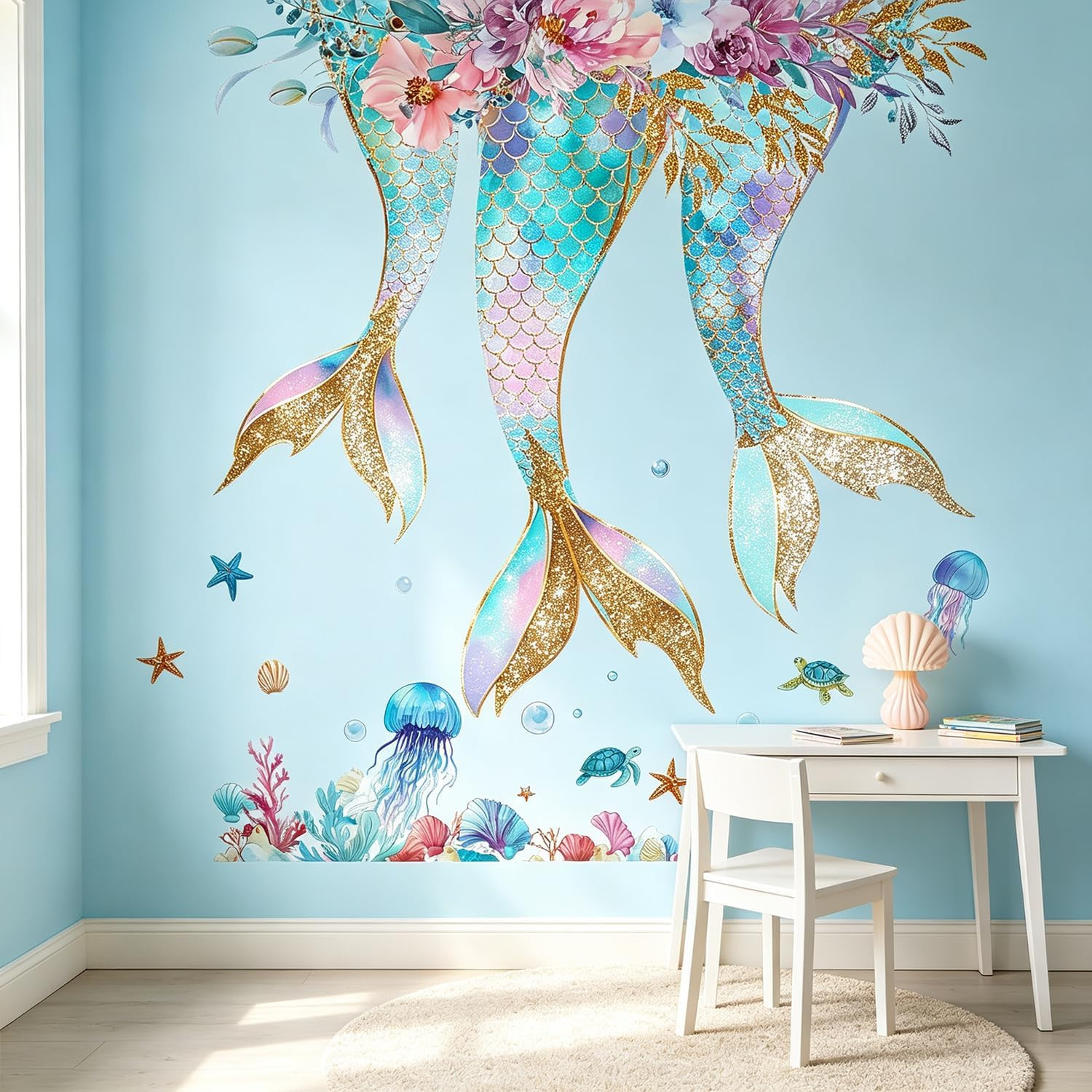 Mermaid Ocean Jellyfish Starfish Nursery Wall Decals – Removable Peel and Stick