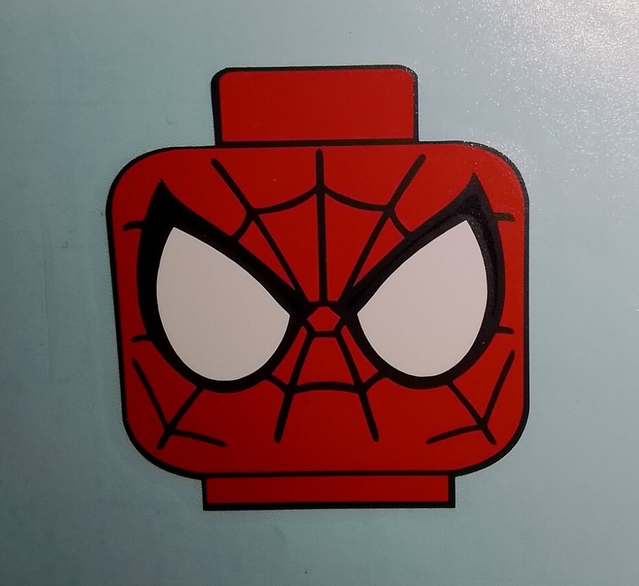 Spiderman Lego head – Vinyl Decal Sticker, Multi Layer Color 3×3.25 Inches!