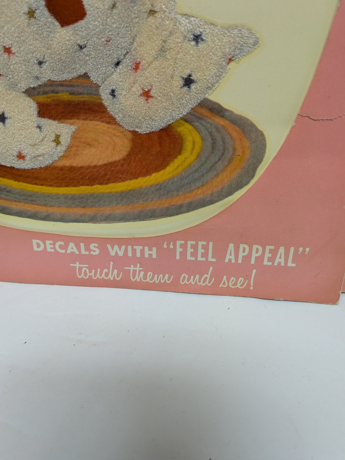 3 Vtg 60's Anthropomorphic Bears & Lamb CUTIES Decals Meyercord Fuzzy Wall Decor