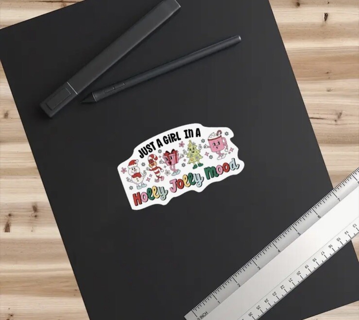 Christmas Sticker -Just A Girl In A Holly Jolly Mood, Holiday Sticker