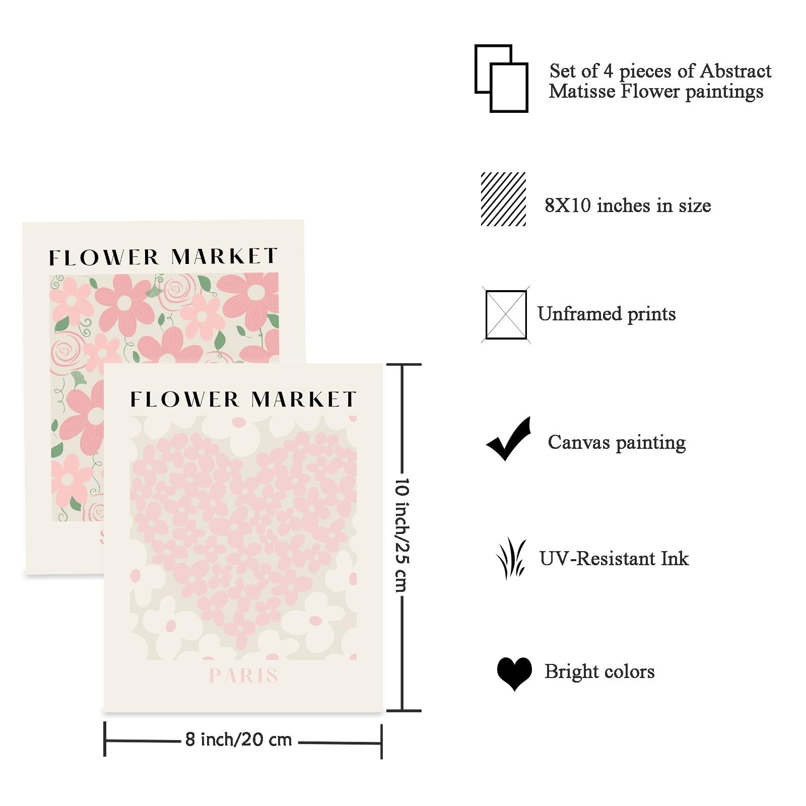 Flower Market Print Wall Art – Pink Tulip Floral Abstract Matisse Decor, Aest…