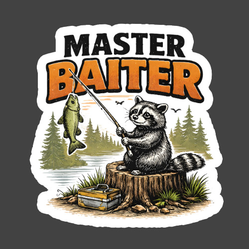 Raccoon Sticker Vinyl Decal Master Baiter Funny Fishing Humor Outdoors