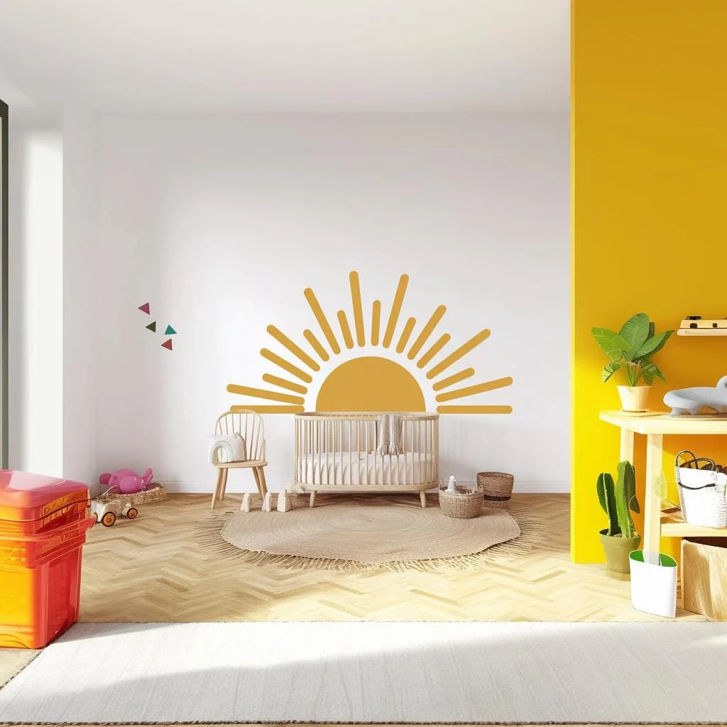 Large Half Sun Wall Decal | Boho Nursery Wall Art