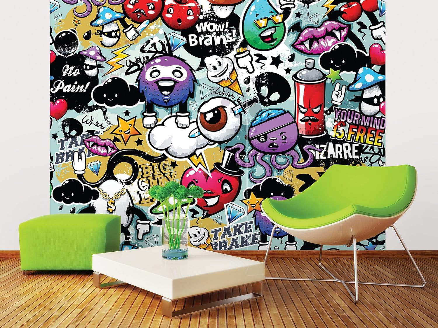 WALS0004 Graffiti Monster Wall Mural, Multicolor