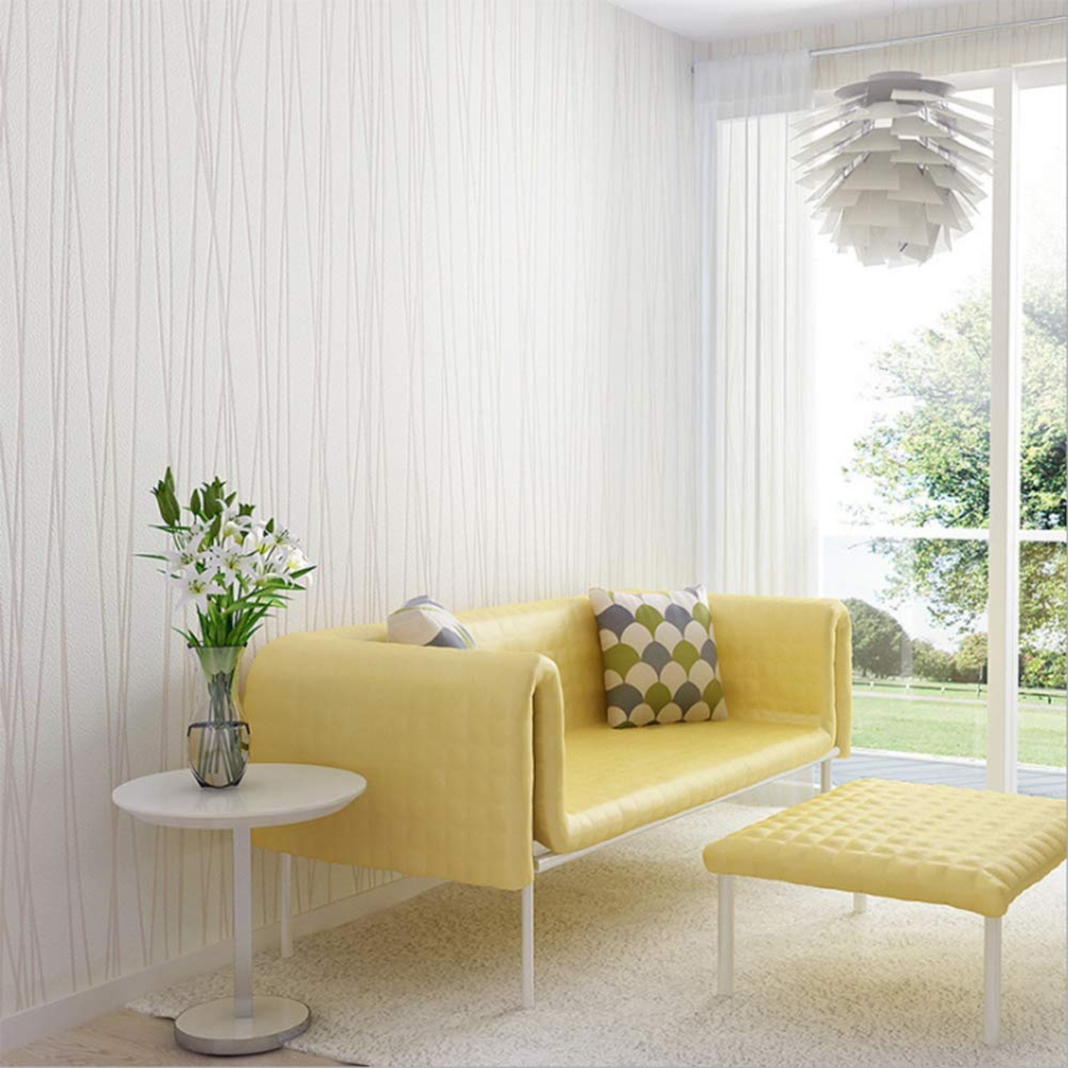 QIHANG Non-Woven Classic Flocking Plain Stripe Modern Fashion Wallpaper Wall …